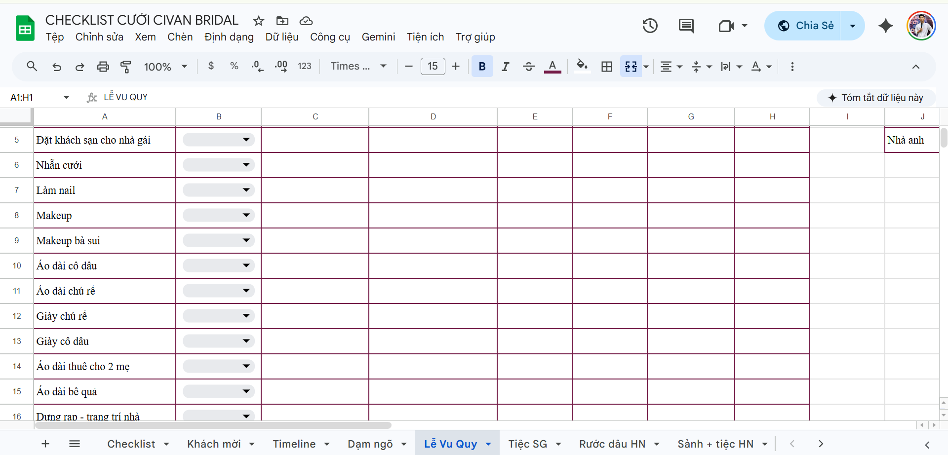 Google Sheet Checklist trang 2